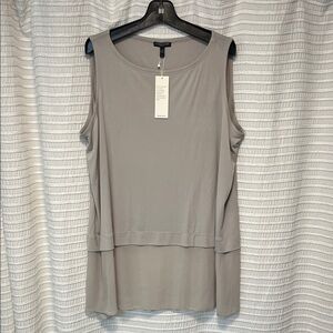 Eileen Fisher Taupe Silk Blocking Layered Tank Top